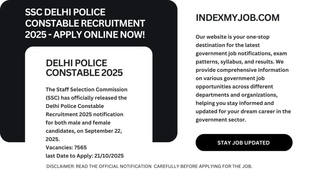 Delhi Police Constable Recruitment 2025 notification – Apply online for 7,565 vacancies, check eligibility, age limit, and salary details at SSC.gov.in