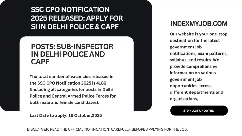 SSC CPO Notification 2025: Apply for Sub Inspector Posts in Delhi Police and CAPF.